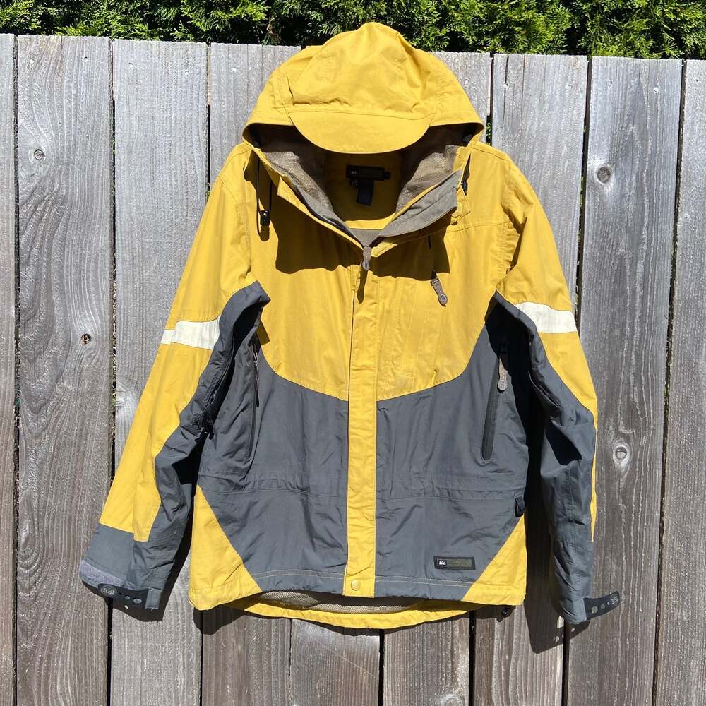 Men’s REI Yellow & Gray Hooded Waterproof Jacket